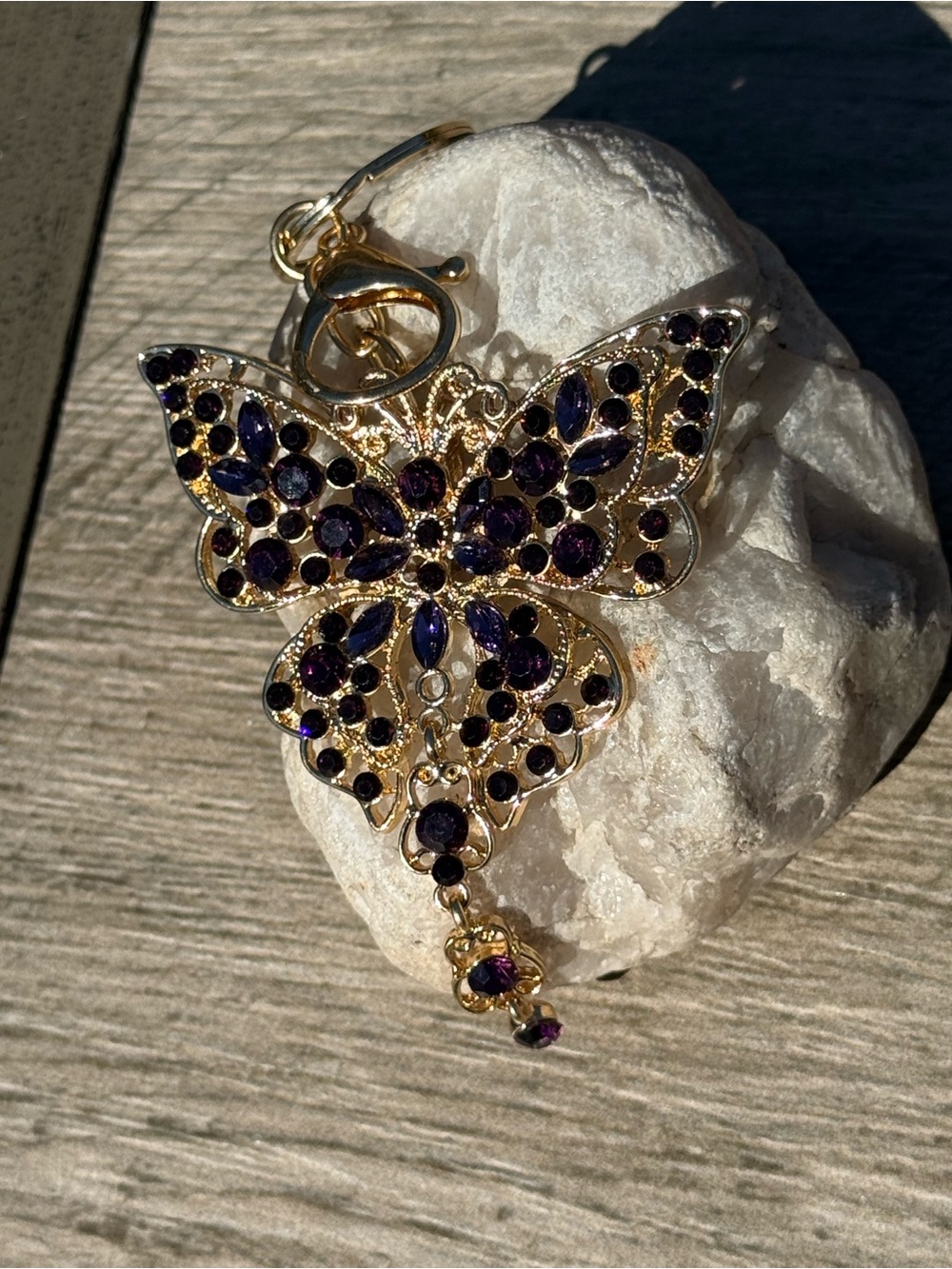 NWT Purple Butterfly Rhinestone Dangle Large Keychain - Picture 3 of 5